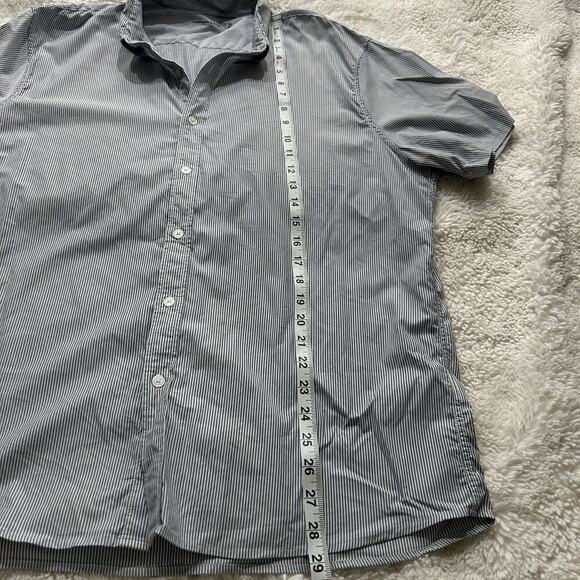 Abercrombie Fitch Shirt Mens XL Button Up Stripped Blue Open Collar Short Sleeve - Picture 4 of 6